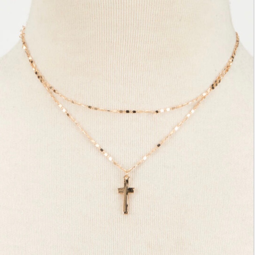 Gold Tone Layered Cross Necklace ✨